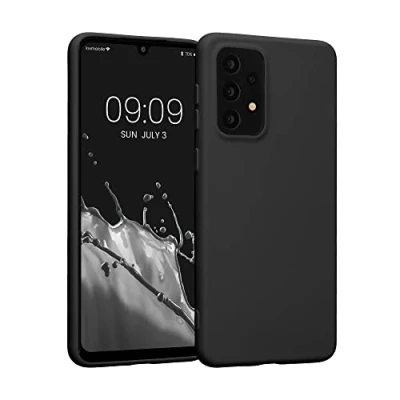 Abbildung von kwmobile Hülle kompatibel mit Samsung Galaxy A33 5G gummierte TPU Silikon Handyhülle Schutzhülle für kabelloses Laden Case in Schwarz