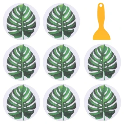 Abbildung von Anti Rutsch Sticker Aufkleber Tropische Blätter Muster Antirutsch Pads Badewannenaufkleber Selbstklebend Rutschschutz mit Schaber für Kinder Dusche 8 Stück Grün