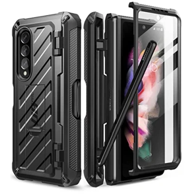 Abbildung von SupCase Hülle für Samsung Galaxy Z Fold 3 5G (2021), Stoßfest Handyhülle Bumper Case Robust Schutzhülle [Unicorn Beetle Pro] mit integriertem Displayschutz &amp; Ständer S Pen Slot (Schwarz)