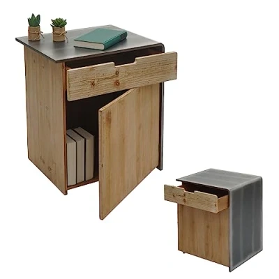Abbildung von Kommode HWC L76, Nachttisch Beistelltisch, Industrial Massiv Holz MVG Zertifiziert 60x50x40cm, Natur mit Metall Optik