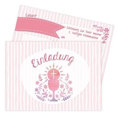 Abbildung von PAPIERDRACHEN Kommunionskarte 12 Einladungskarten zur Kommunion Einladung Heiligen Kommunion, für Mädchen und Jungen hochwertig gedruckt in DIN A6