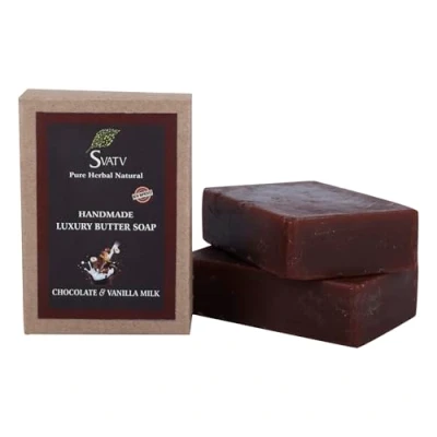 Abbildung von SVATV Handcrafted Seife with Choccolate &amp; Vanilla Soothing Herbs Moisturized skin Traditional Ayurvedic Herbal body Bars for Men Women, all types 125g x2