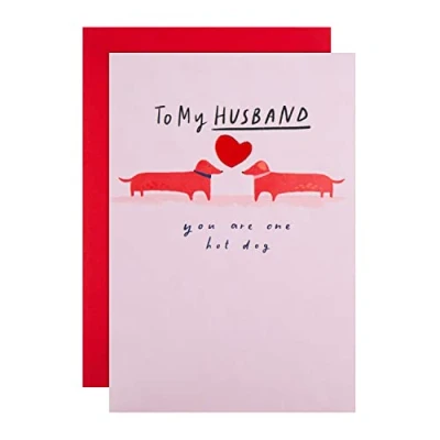 Abbildung von Hallmark Valentinstagskarte für Ehemann modernes Hunde Design, lustige niedliche und Herz