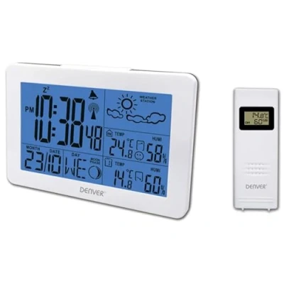 Abbildung von Denver Wetterstation &#039;WS 530&#039; mit Außensensor, Alarmfunktion, sowie Messung von Temperatur und Luftfeuchtigkeit, weiß