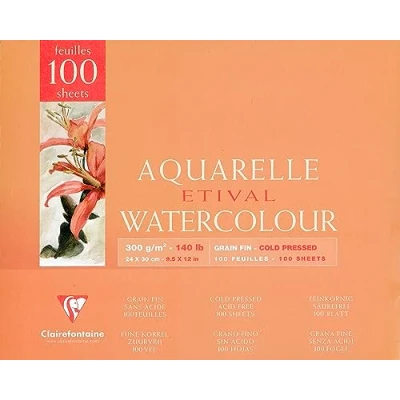 Abbildung von Clairefontaine 96475C Malblock, 4 seitig verleimt Aquarellpapier Feinkörnig, Etival/Zellulose, 24 x 30 cm, 100 Blatt, 300 g Packung, weiß