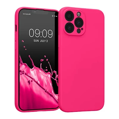 Abbildung von kwmobile Slim Case kompatibel mit Apple iPhone 13 Pro Max Hülle Handyhülle aus Silikon in Neon Pink
