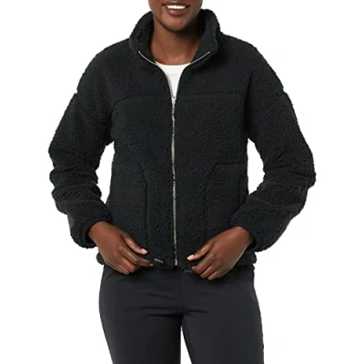 Abbildung von Amazon Essentials Damen Sherpa Fleecejacke mit Langem Reißverschluss, Schwarz, S