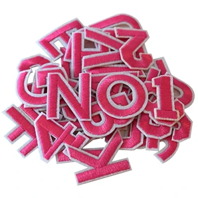 Abbildung von GYGYL 72 Pieces Iron on Letters and Numbers Patches, Pink Letter Patches Alphabet Embroidered Patch A Z, 0 9 Applique for Clothes, Dress, Hat, Socks, Jeans, DIY Accessories