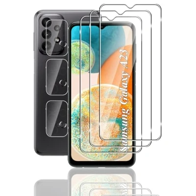 Abbildung von FWKDWHPH [3+3 Stück Temperglas Schutzfolie für Samsung Galaxy A23 4G/5G Panzerglas und Kamera Schutzfolie,9H Härte,kratzfest,blasenfrei,HD Displayschutz