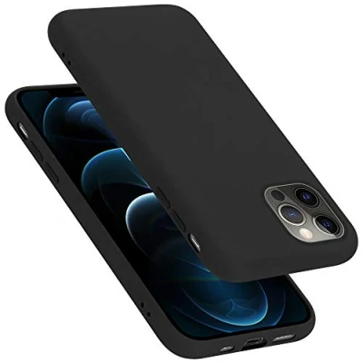 Abbildung von Cadorabo Hülle kompatibel mit Apple iPhone 12 PRO MAX Handyhülle für Case aus flüssigem Silikon stoßfeste dünne TPU Schutzhülle Liquid SCHWARZ