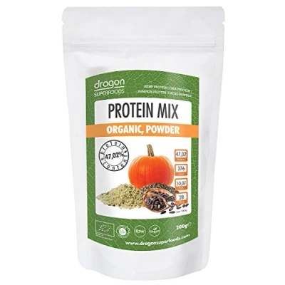 Abbildung von Dragon Superfoods Protein Mix 200g Hanf, Kürbiskern, Chia, Kakao (bio, roh, vegan) Eiweiß Pulver