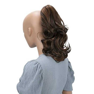 Abbildung von CAISHA 35cm Haarteil Helena Zopf Haarverlängerung mit Butterflyklammer Voluminös Gewellt Braun Mix H92