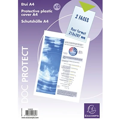 Abbildung von Exacompta 5382E Packung (mit 10 Schutzhüllen, für Ihre Dokumente DIN A4, 29,7 x 21 cm, aus glattem PVC 150µ, 2 Seiten) 10er Pack transparent