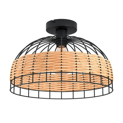 Abbildung von Eglo 43398 NATURE Deckenleuchte ANWICK Stahl schwarz, Rattan natur E27 1X40W H:26,5cm Ø:38cm dimmbar