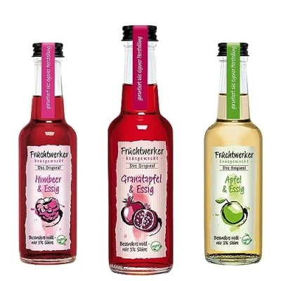 Abbildung von Fruchtwerker Essig und Granatapfel Set I Verschiedene Sorten Fruchtig Fruchtessig Rein Pflanzlich Süß In Glasflaschen (Granatapfel + Himbeer Apfel)
