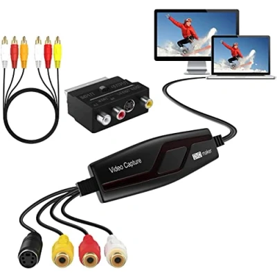 Abbildung von DIGITNOW! Video Grabber Überträgt Hi8 VHS auf Digital DVD für Windows 10 / Mac, Capture Karte mit Scart AV Adapter,One Touch Videorecorder Bearbeiten, Speichern und Brennen