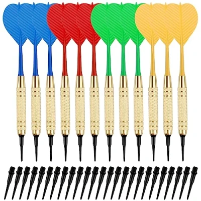 Abbildung von Dartpfeile mit kunststoffspitze,12 Stück Professionelle 100 Kunststoff Dartspitzen Soft Darts Pfeile Set Innenaktivitäten, Kinder 18g