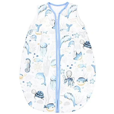 Abbildung von TupTam Baby Sommer Schlafsack 0.5 TOG aus OEKO TEX zertifizierten Materialien, Farbe: Meerestiere Blau, Größe: 80 86
