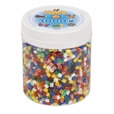 Abbildung von Hama Perlen 209 00 Bügelperlen Dose mit ca. 3000 Midi Bastelperlen Durchmesser 5 mm, in 10 verschiedenen Farben, kreativer Bastelspaß für Groß und Klein