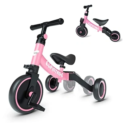 Abbildung von besrey 5 in 1 Laufräder Laufrad Kinderdreirad Dreirad Lauffahrrad Lauflernhilfe für Kinder ab Jahre bis 4 Jahren Rosa