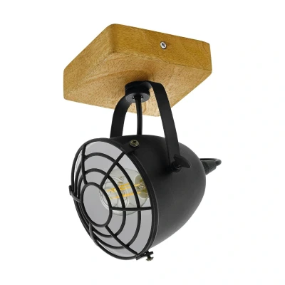 Abbildung von EGLO Deckenspot GATEBECK, ohne Leuchtmittel, Deckenlampe, Stahl in Schwarz und Holz Natur, E14, FSC zertifiziert
