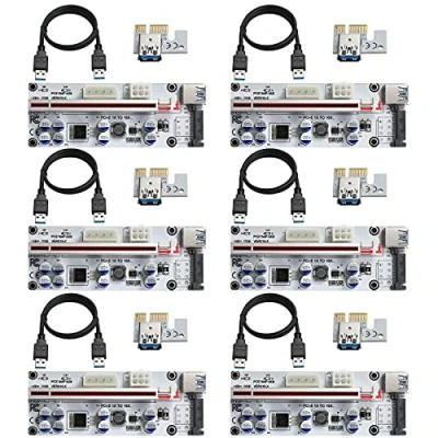 Abbildung von MZHOU 6 StüCk VER010 X PCI E 1X bis 16X Riser Card,PCle Adapter mit 0,6m USB 3.0 Verlängerungskabel für Aleo Bitcoin Miner Mining（6 Stück）
