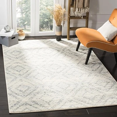 Abbildung von SAFAVIEH Modern Teppich für Wohnzimmer, Esszimmer, Schlafzimmer Adirondack Collection, Kurzer Flor, Elfenbein und Hellblau, 122 X 183 cm
