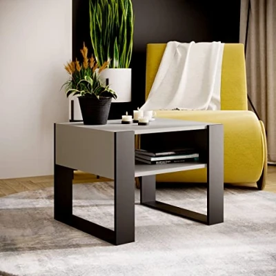 Abbildung von MRBLS Couchtisch modernes rustikales Design Wohnzimmer Tisch Beistelltisch Kaffeetisch Sofatisch Teetisch aus Holz (Grau Matt Schwarz Matt) 65 x 45 53,6cm (B/H/T)