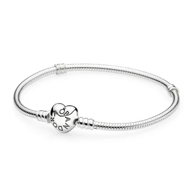 Abbildung von Pandora Heart Clasp Snake Chain Armband, Damen, Größe: 21, Sterling silver