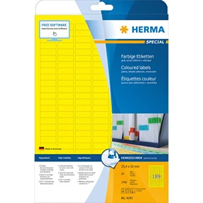 Abbildung von HERMA Etiketten gelb 25,4x10mm Special A4 VE=3780 Stück