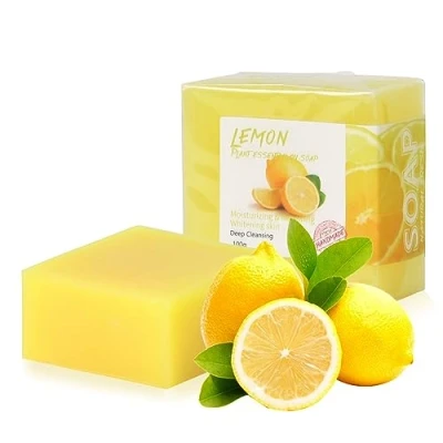Abbildung von 2 PCS Naturseife Stück Zitrone Seife Natürlich Biologisch 100g Feste Seifen Handgemacht für Haut Haare Körper Gesicht, Lemon Bar Soap Baden Duschen Waschen