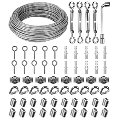 Abbildung von 30M 3mm Drahtseil, 304 Edelstahl Drahtseil Spanndraht, Stahlseil ummantelt, Spannschloss, mit ösen Seilspanngarnitur, für String Light Suspension,wäscheleine,gardinenseil