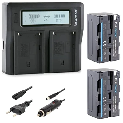 Abbildung von 2X Blumax Akku NP F750 / F550 5200mAh + Dual LCD Ladegerät kompatibel mit Sony F570 F970 F990 für Blitzgeräte Videoleuchten Fieldmonitor