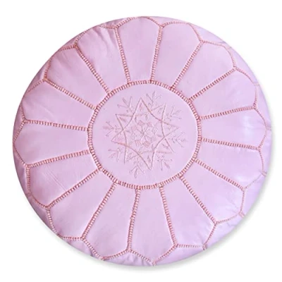 Abbildung von Poufs&amp;Pillows Premium Echt Leder Pouf Handgefertigt Gefüllt geliefert Ottoman, Sitzsack, Fußhocker (Rosa)