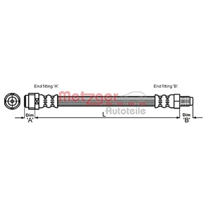 Abbildung von METZGER 4114085 Bremsschläuche 259 M10x1 MERCEDES BENZ: E Klasse Limousine, T modell, S Limousine