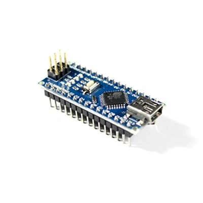 Abbildung von Nano V3.0 Modul, Arduino kompatibles Entwicklungsboard mit Microchip/Atmel Mikrocontroller, 5V, 16MHz, CH340G USB Controller, aufgebaut angelöteten Stiftleisten