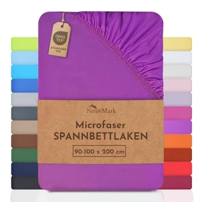 Abbildung von SPANNBETTLAKEN Microfaser Spannbettlaken, NatureMark, Polyester, Gummizug: rundum, Mikrofaser zum Sparpreis! viele Größen und Farben Markenware (90x200 100x200 cm, Lila)