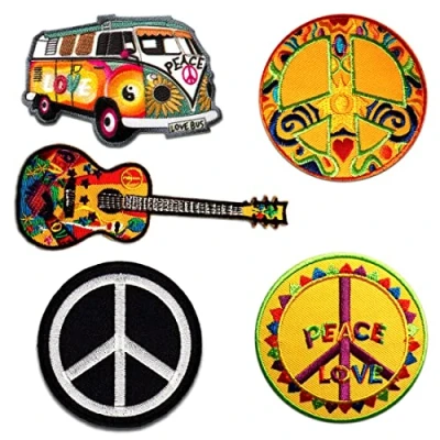 Abbildung von Catch the Patch Aufnäher Bügelbild, Aufbügler, Applikationen, Patches, Flicken, zum aufbügeln, Polyester, Hippie Set 5 Stück 
