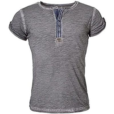 Abbildung von Key Largo T Shirt für Herren Arena button vintage Look MT00023 mit Knopfleiste unifarben kurzarm slim fit