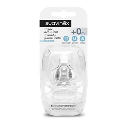 Abbildung von Suavinex Set mit 2 Schnullern runder Spitze und langsamem Debit, aus Silikon, 0+ Monate