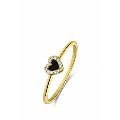 Abbildung von Lucardi Damen Vergoldeter Ring aus 925 Silber mit herzförmigem schwarzem Achat Gelbgold legiert 18/57 mm Nickelfrei
