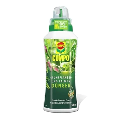 Abbildung von Compo Grünpflanzen und Palmendünger für alle Zimmer , Balkon Terrassenpflanzen, Spezial Flüssigdünger mit extra Kalium Eisen, 500 ml, Grünpflanzendünger