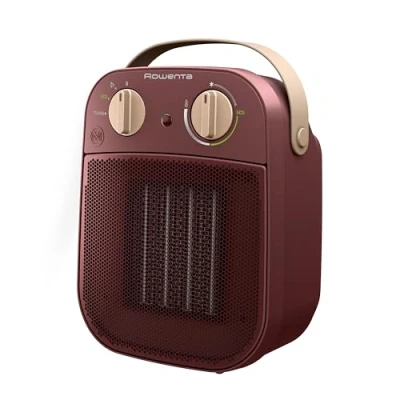 Abbildung von Rowenta My Nomad Heizlüfter, tragbar, für bis zu 25 m², Eco Modus, Turbo leistungsstarke Keramiktechnologie, 42 dB(A), Transportgriff, waschbarer Filter, modernes Design, Dunkelrot, SO8231F0