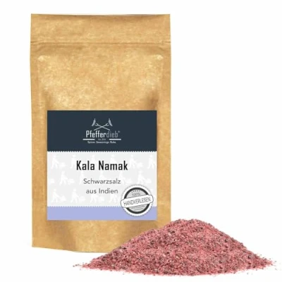 Abbildung von Original &quot;Kala Namak&quot; Steinsalz aus Indien fein, naturbelassenes Gourmetsalz/Schwarzsalz mit hohem Schwefelgehalt, 1kg Pfefferdieb®