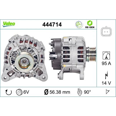 Abbildung von VALEO 444714 Lichtmaschine 14V 95A DACIA: Sandero I, Duster SUV, Logan I MCV, RENAULT: Thalia 1