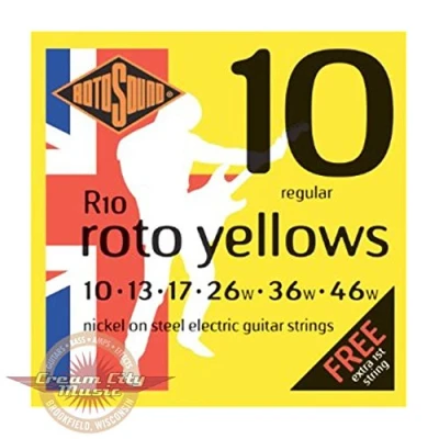 Abbildung von Rotosound R 10 Roto Yellows Regular 010 046 Nickel Plated Steel. Saiten für E Gitarre