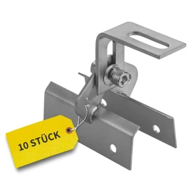 Abbildung von Avoltik Dachhaken Photovoltaik für die sichere Befestigung am Trapezblech 10 Stück I robuste &amp; rostfreie Schienen Solarmodule aus Edelstahl 1.4301 verstellbare PV Modul Halterung inkl. Schrauben