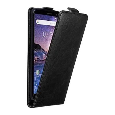 Abbildung von Cadorabo Hülle kompatibel mit Nokia 7 Plus Flip Design aus Premium Kunst Leder Klappbare Stoßfeste Magnetische Cover für Tasche in Schwarz