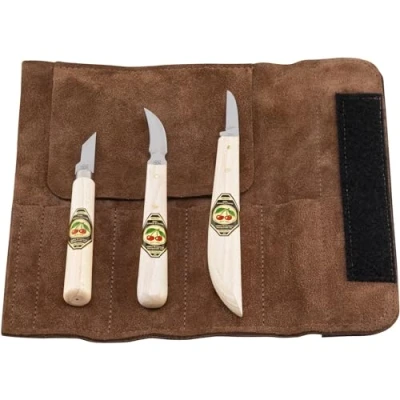 Abbildung von Kirschen Set of carving knives Velourleather bag