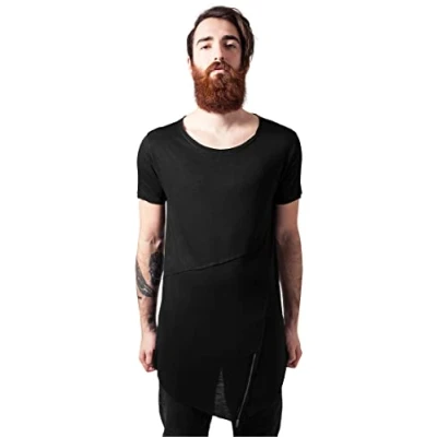 Abbildung von Urban Classics LONG OPEN EDGE Front ZIP TEE Tshirt print, Herren, Größe: XXL, Black